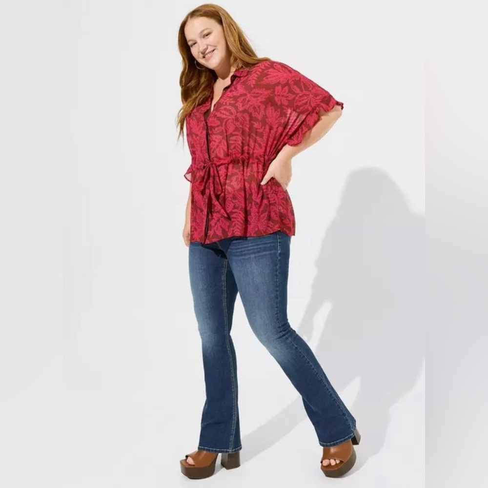 NWT Torrid Chiffon Dolman Button Up Short Sleeve Size 5X Dolman Sleeve - Picture 3 of 13